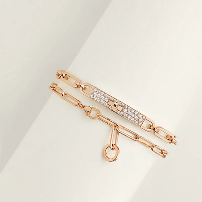 Dubbele Armband in Roségoud – Verfijning met Diamanten en Kelly-Sluiting